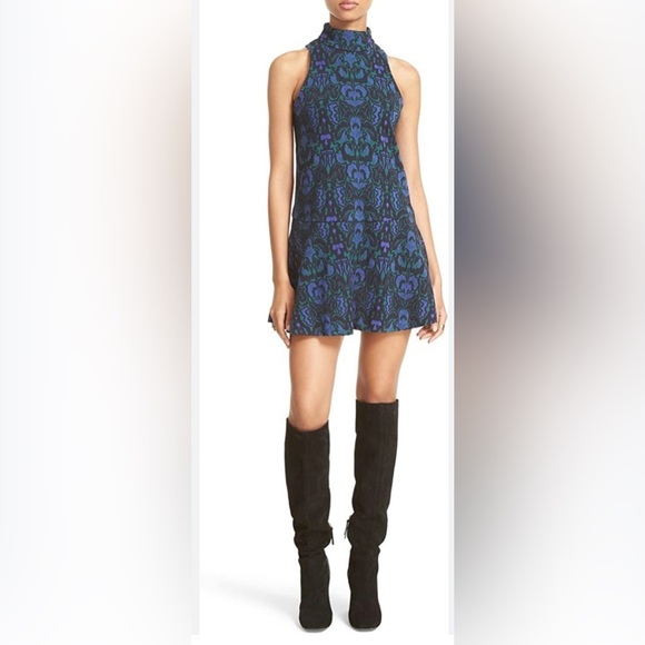 FREE PEOPLE Amelia Blue Combo Print Knit Mini Dress Size S - Picture 5 of 6